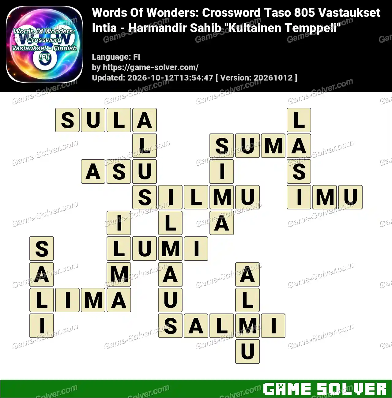 Words Of Wonders: Crossword Taso 805 Vastaukset – Intia – Harmandir Sahib ”Kultainen Temppeli”